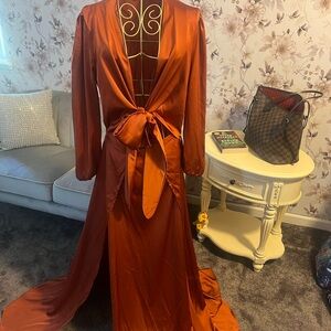 Fashion Nova Burnt Orange Satin Dress